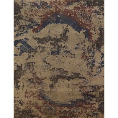 Handmande Abstract Indian Area Rug Handmade Wool Carpet - 7'10"x 9'10"