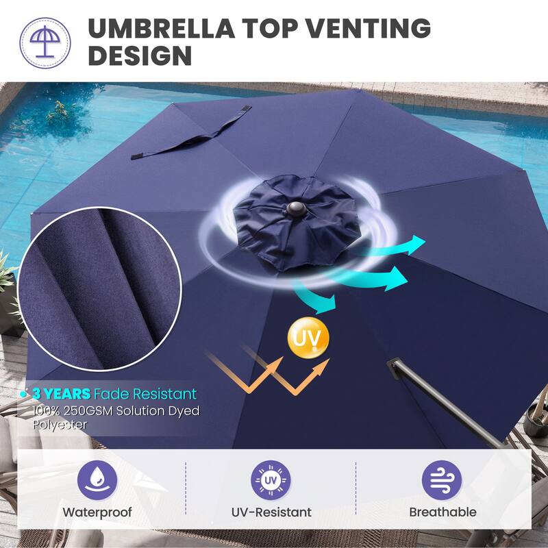 Crestlive Products 11.5ft Round Cantilever Patio Umbrella with 7-position Adjustment and 360-degree Rotation