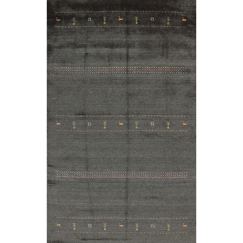 Hand Knotted Oriental 100% Wool Carpet Tribal Animal Pictorial Greys & Charcoal Gabbeh Area Rug - 10' 0'' X 6' 5''