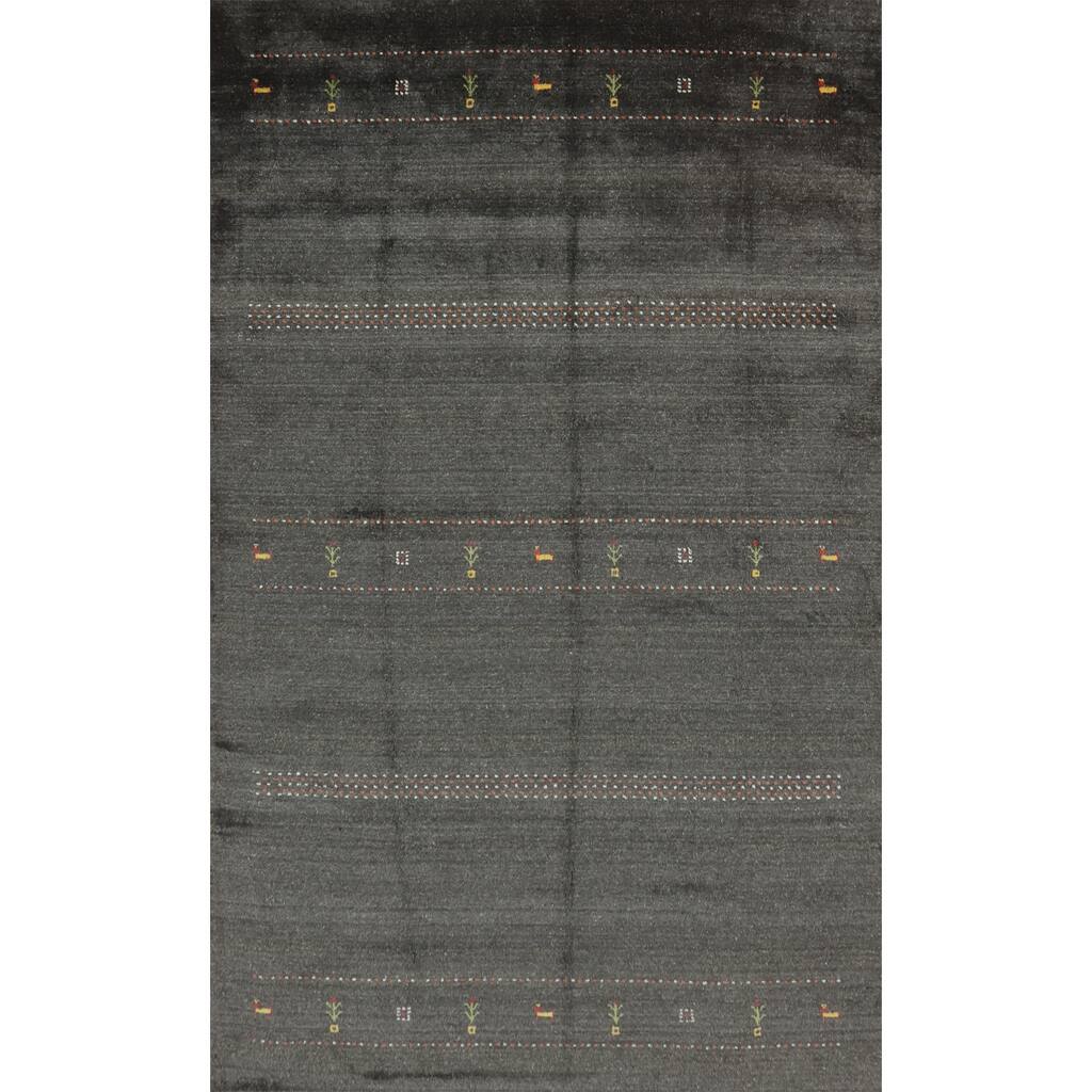 Hand Knotted Oriental 100% Wool Carpet Tribal Animal Pictorial Greys & Charcoal Gabbeh Area Rug - 10' 0'' X 6' 5''