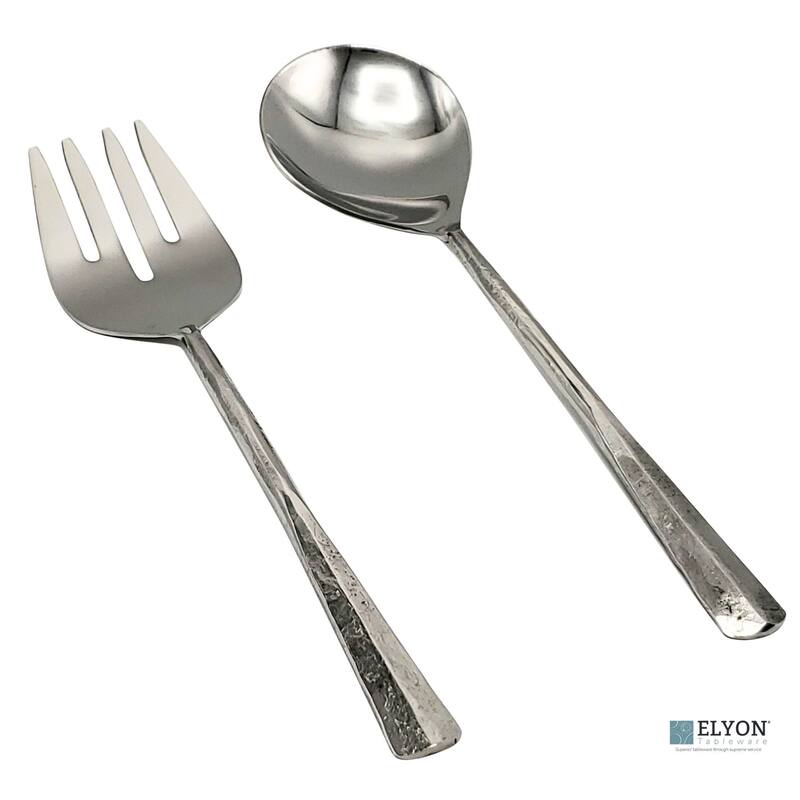 Elyon Seldon Reflective Silver Salad Serving Set Indian Artisan-Made Hostess Set Hand-Forged Stainless Steel 2 Pieces