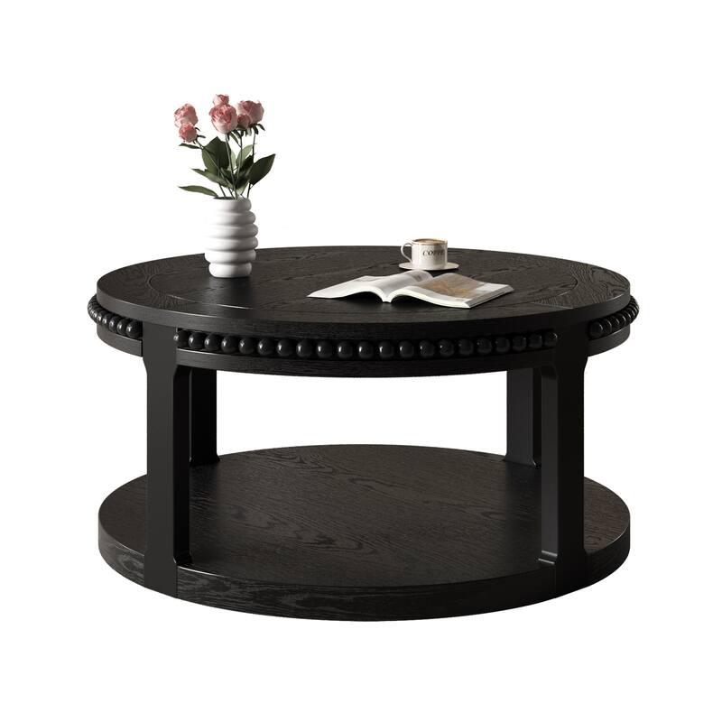 31.5 Inch Round Solid Wood Coffee Table for Living Room