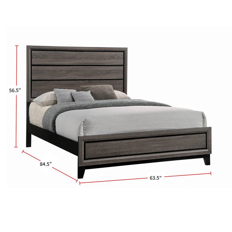 Wooden Full Bed in Grey Oak And Black
