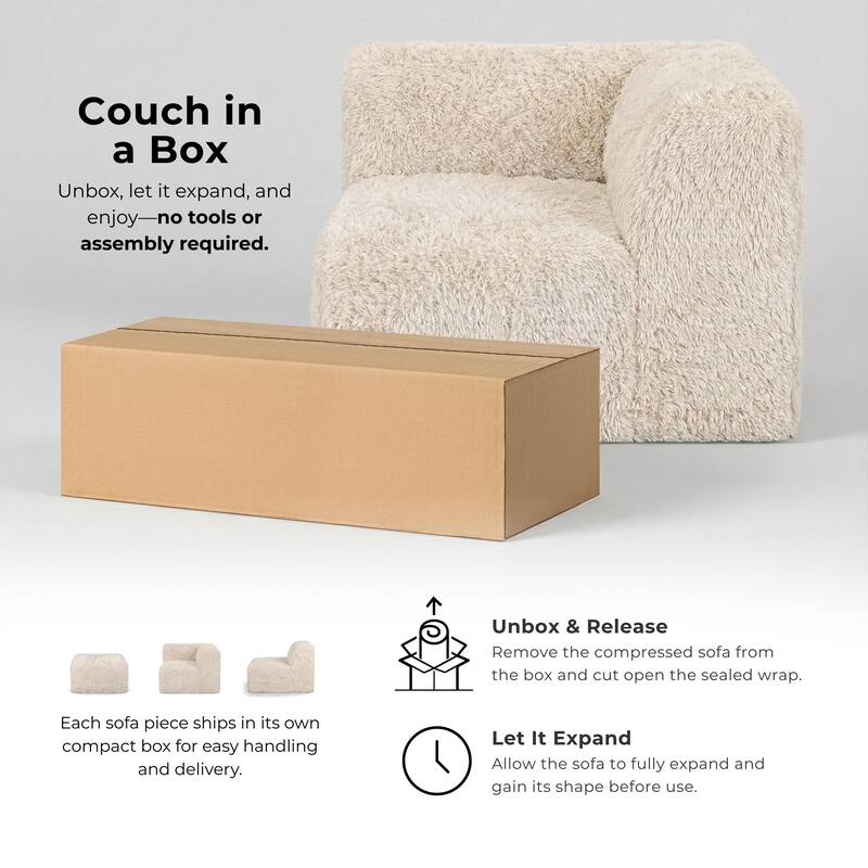 Furniture of America Ylena Modern 5-Piece Faux Fur Foam Modular Compressed Sectional Sofa with Ottoman