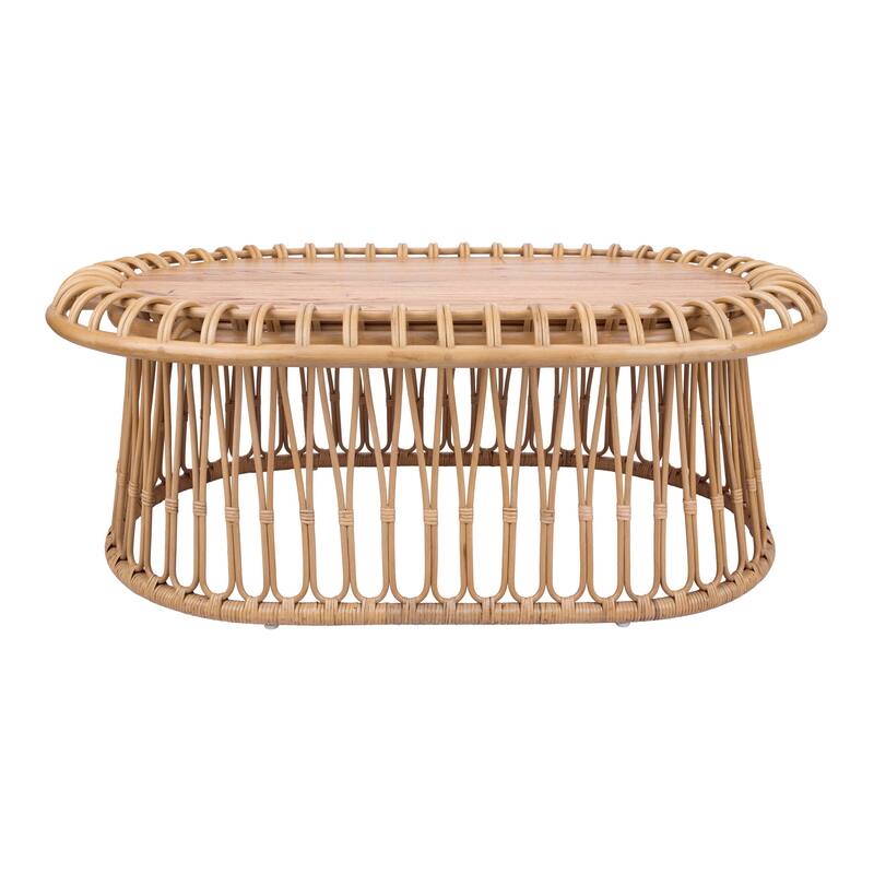 NPD Furniture Galia Rattan Round Side/ End Table or Oval Coffee Table with Wood Top