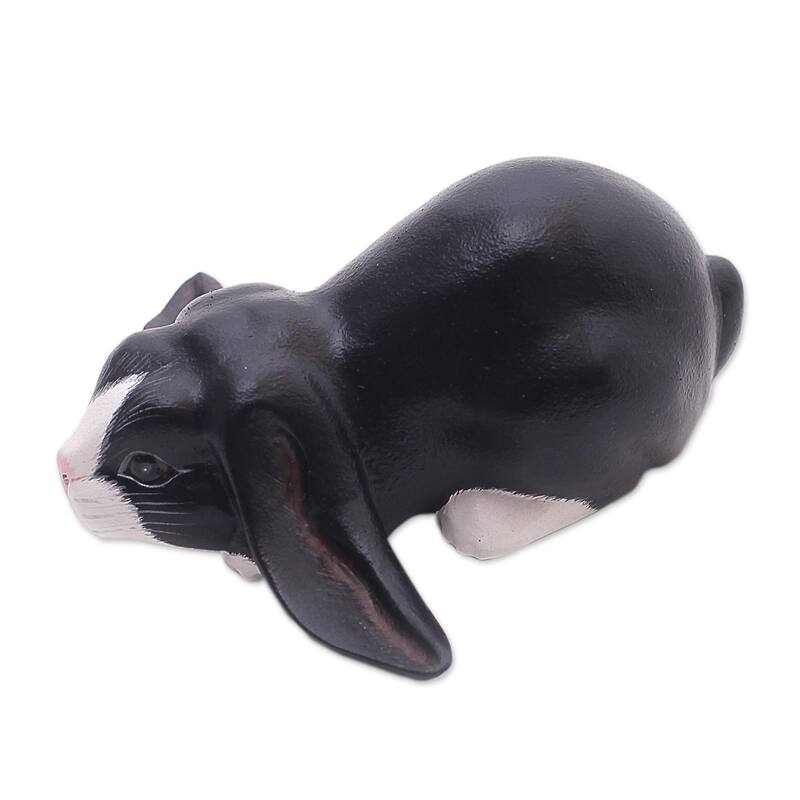 Novica Handmade Lop-Eared Dutch Bunny Wood Sculpture
