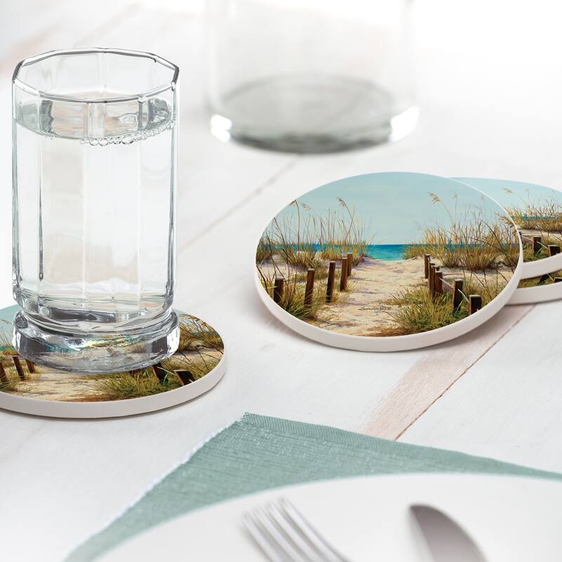 Counterart Absorbent Stone Coasters - Beach Path - Set of 4 - 4x4x1.161