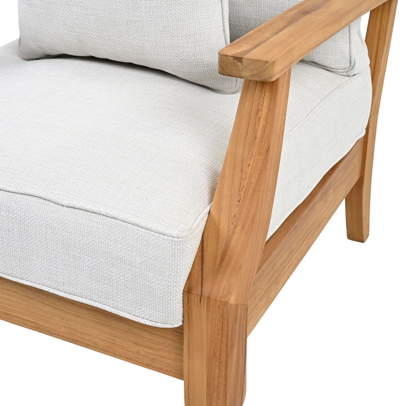 SAFAVIEH Couture Freida Wood Patio Arm Chair - 31.4" W x 35.6" L x 32.6" H - 31"W x 36"D x 33"H