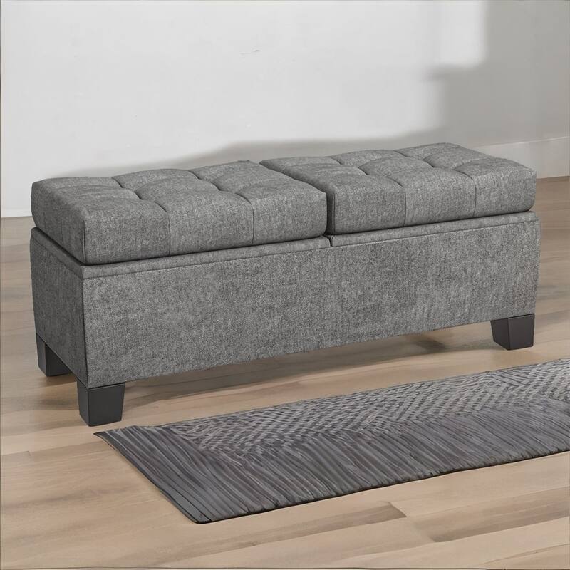 46" Storage Ottoman Bench,Button Tufted Storage Bench with Steel Frame - Gray
