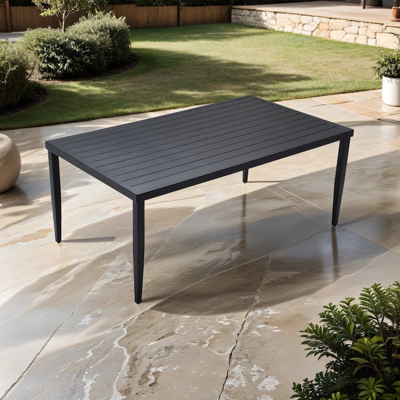 GDFStudio -Sharon Outdoor Patio Aluminum 40"x70" Rectangle Dining Table with Tapered Feet & Umbrella Hole - Ember Black