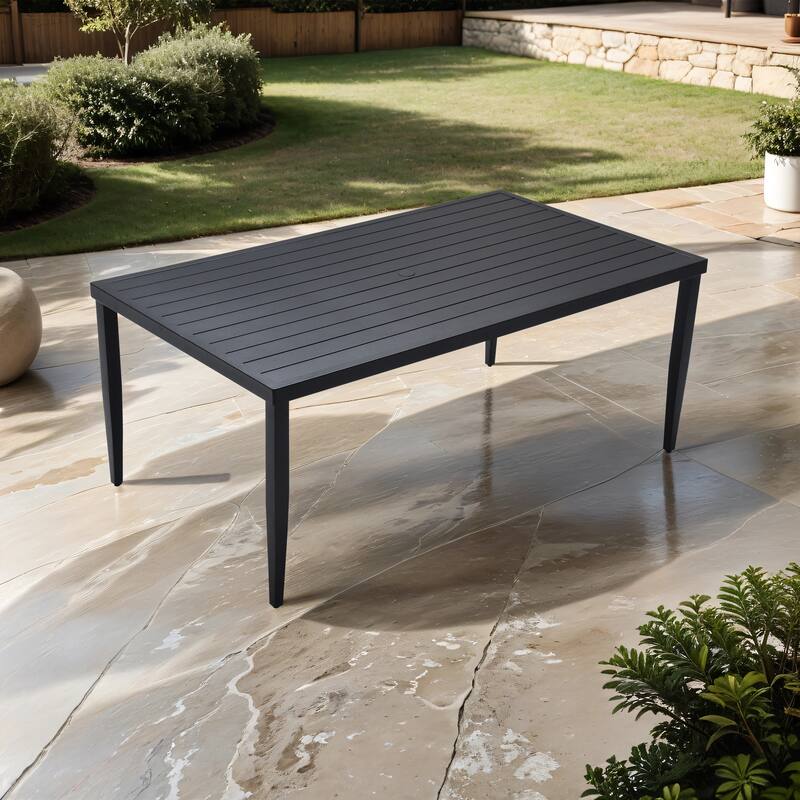 Outdoor Patio Aluminum 40"x70" Rectangle Dining Table with Two-Tone Top, Tapered Feet & Umbrella Hole, Matte White and Grayish - Ember Black
