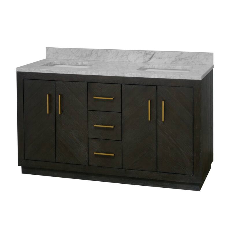 KitchenBathCollection Peyton 60" Double Bathroom Vanity with Carrara Marble Top