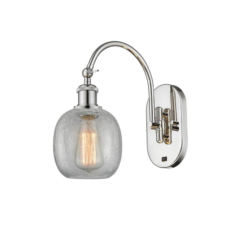 Innovations Lighting Ballston Belfast - 1 Light 6" Sconce - Arm Swivels Side To Side - Polished Nickel/Clear Crackle