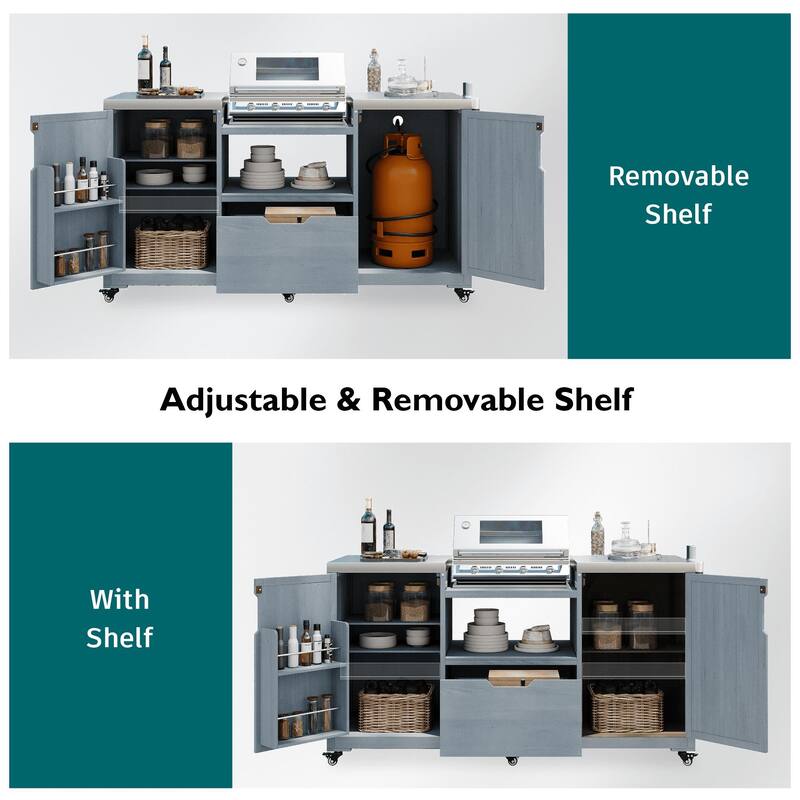 Modular Outdoor BBQ Grill Cart with Stainless Steel Worktop, Storage Cabinet, Paper Towel Rack & Spice Rack