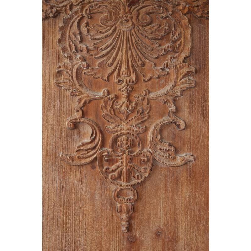 Brown Wood Carved Antefix Floral Home Wall Decor (Set of 3)