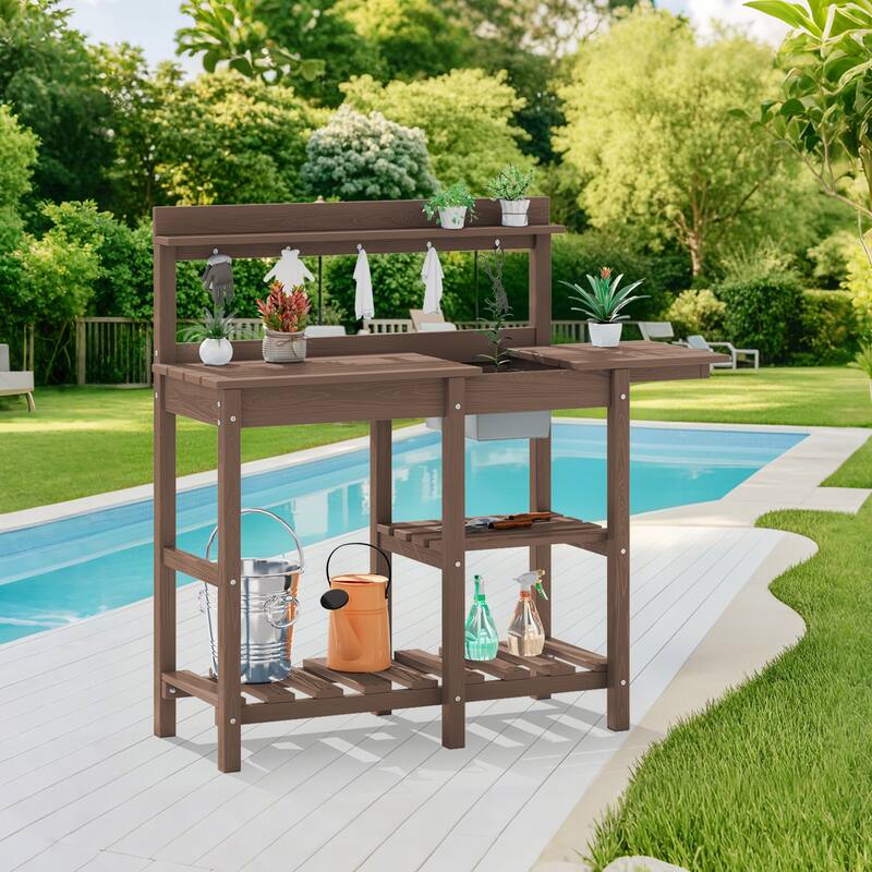 HDPE Patio Outdoor Potting Table, Versatile Gardening Planting Workbench