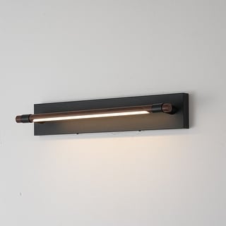 23.6" W Modern Rotatable Linear LED Dimmable Wall Sconce in Matte Black and Wood Grain Finish for Hallway or Bathroom