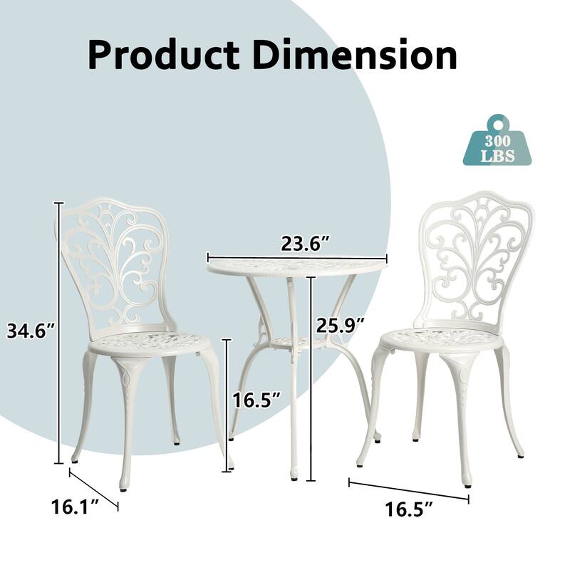 3-Piece Aluminum Outdoor Patio All Weather Butterfly Chairs and Bistro Table with Umbrella Hole