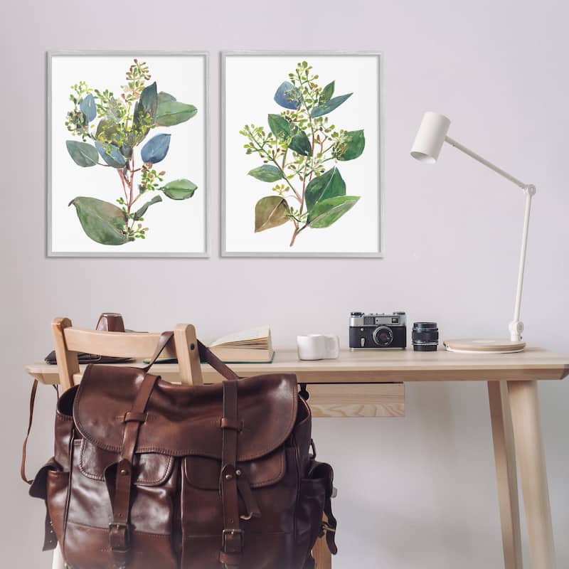 Stupell Soft Eucalyptus Plant Blue Green Ombre Leaves, 2pc Multi Piece Framed Wall Art Set