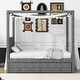 preview thumbnail 18 of 33, Canopy Bed with Trundle & 3 Storage Drawers, Wood Platform Bed, Linen Upholstery Storage Bed Frame for Bedroom