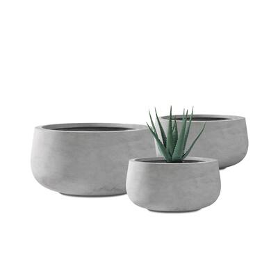 Kante 20", 16", 12" W Lightweight Concrete Planters (Set of 3), Indoor/Outdoor, Seamless w/ Drainage Hole for Home/Garden