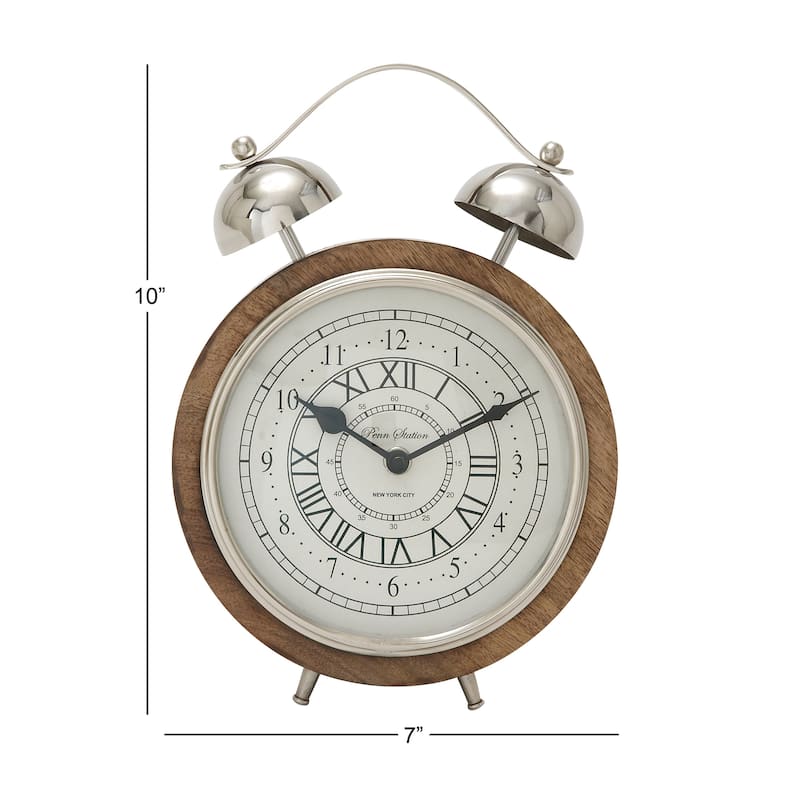 Brown Mango Wood Decorative Clock with Bell Style Top - 3W x 7L x 10H