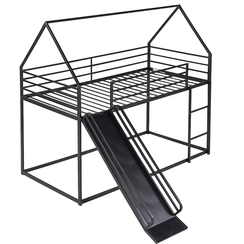 Metal Twin Bunk Bed with Slide and Ladder for Kids - Fun Playhouse Style