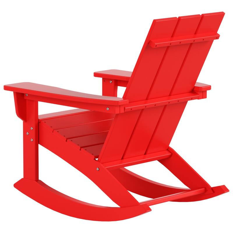 Shoreside Modern Eco-Friendly All Weather Poly Adirondack Rocking Chairs with Side Table (3-Piece Set)