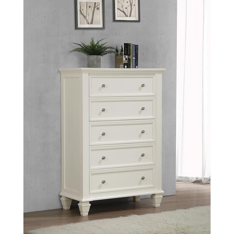 Sandy Beach Coastal Wood 5-drawer Bedroom Chest - Cream White