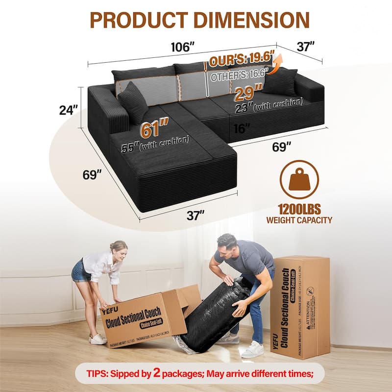 WINSOON Plush Modular Sectional Sofa with Pillows
