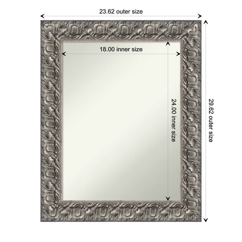 Non-Beveled Wood Wall Mirror - Silver Luxor Frame - 24 x 30 in - Silver Luxor