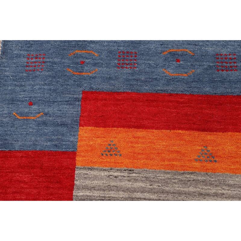Geometric Gabbeh Oriental Area Rug Hand-Knotted Wool Carpet - 6'8" x 9'9"
