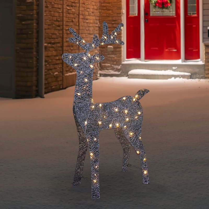 39.5" LED Lighted Silver Glitter Reindeer Outdoor Christmas Decoration