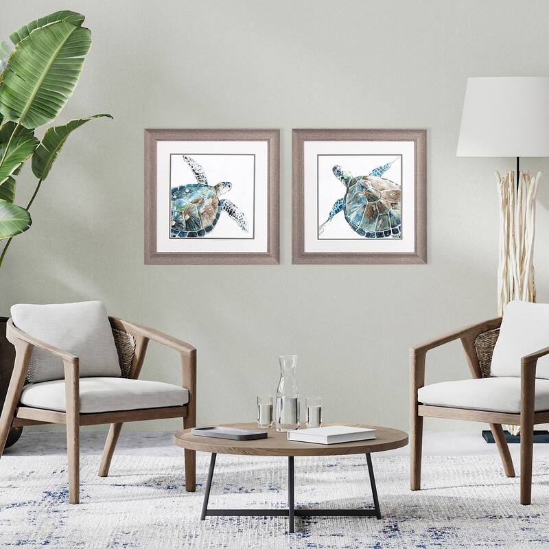 Neutral Sea Turtle S/2 Framed Art Under glass
