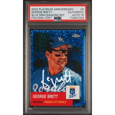 George Brett 2022 Topps Chrome Diamond Blue Refractor Card #5 Auto PSA 10 13/199 - 8' x 11'