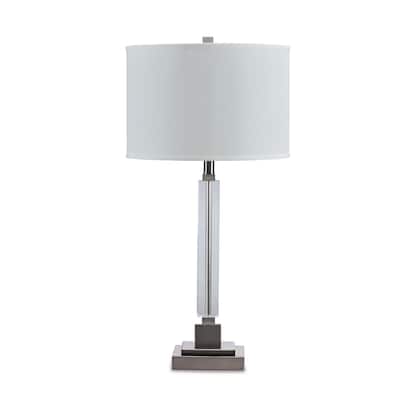29 Inch Table Lamp, Clear Crystal Candlestick Base, White Drum Shade