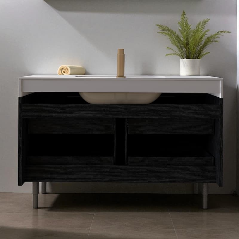 35.4" Modern Bathroom Vanity with Sintered Stone Top, Undermount Sink, 4 Drawers, Freestanding or Wall-Mounted