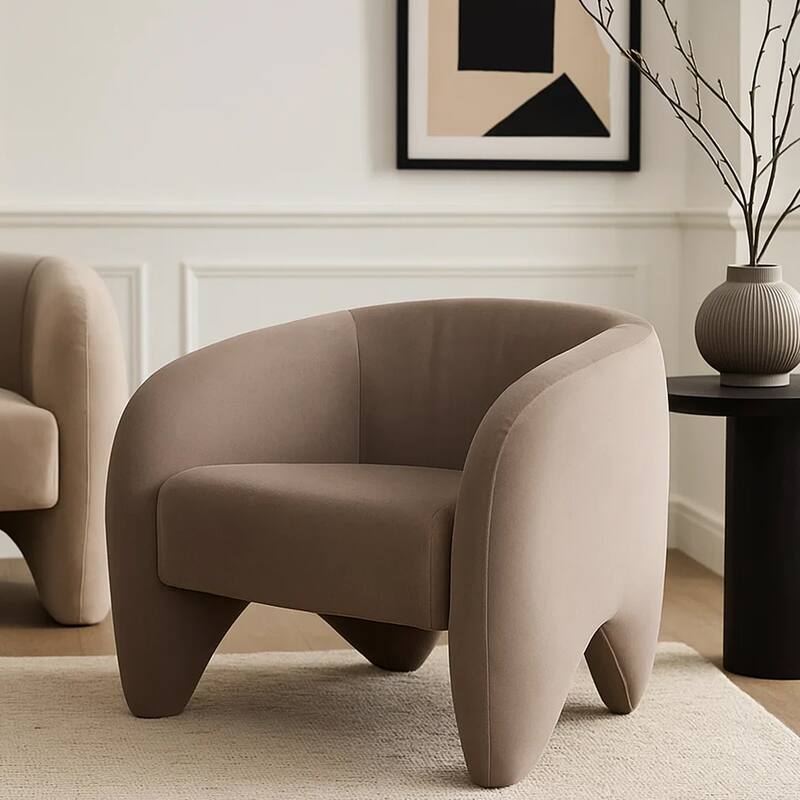 Kiol Accent Chair, Winter Mink Gray Performance Velvet, Sloping Arms