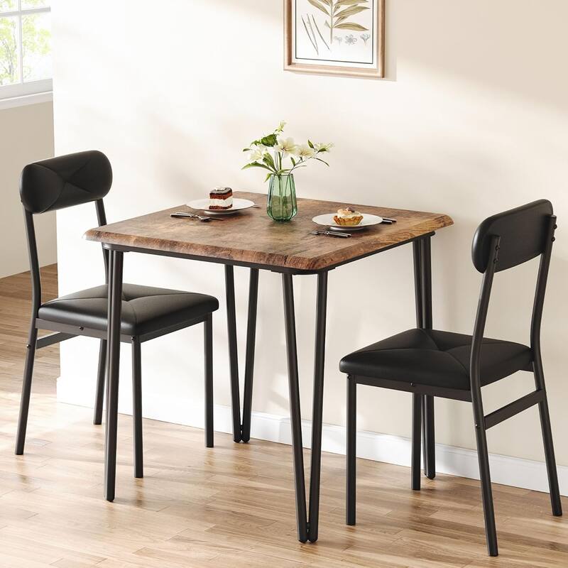 Dining Table Set for Kitchen, Table with 2 Upholstered Chairs, Space-Saving Set for Small Dining Area
