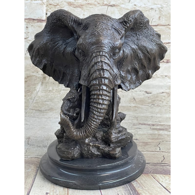 Original Striking Mive Imitative Elephant Head Bust With Baby Bronze Sculpture Statue