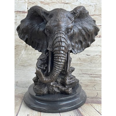 Original Striking Mive Imitative Elephant Head Bust With Baby Bronze Sculpture Statue
