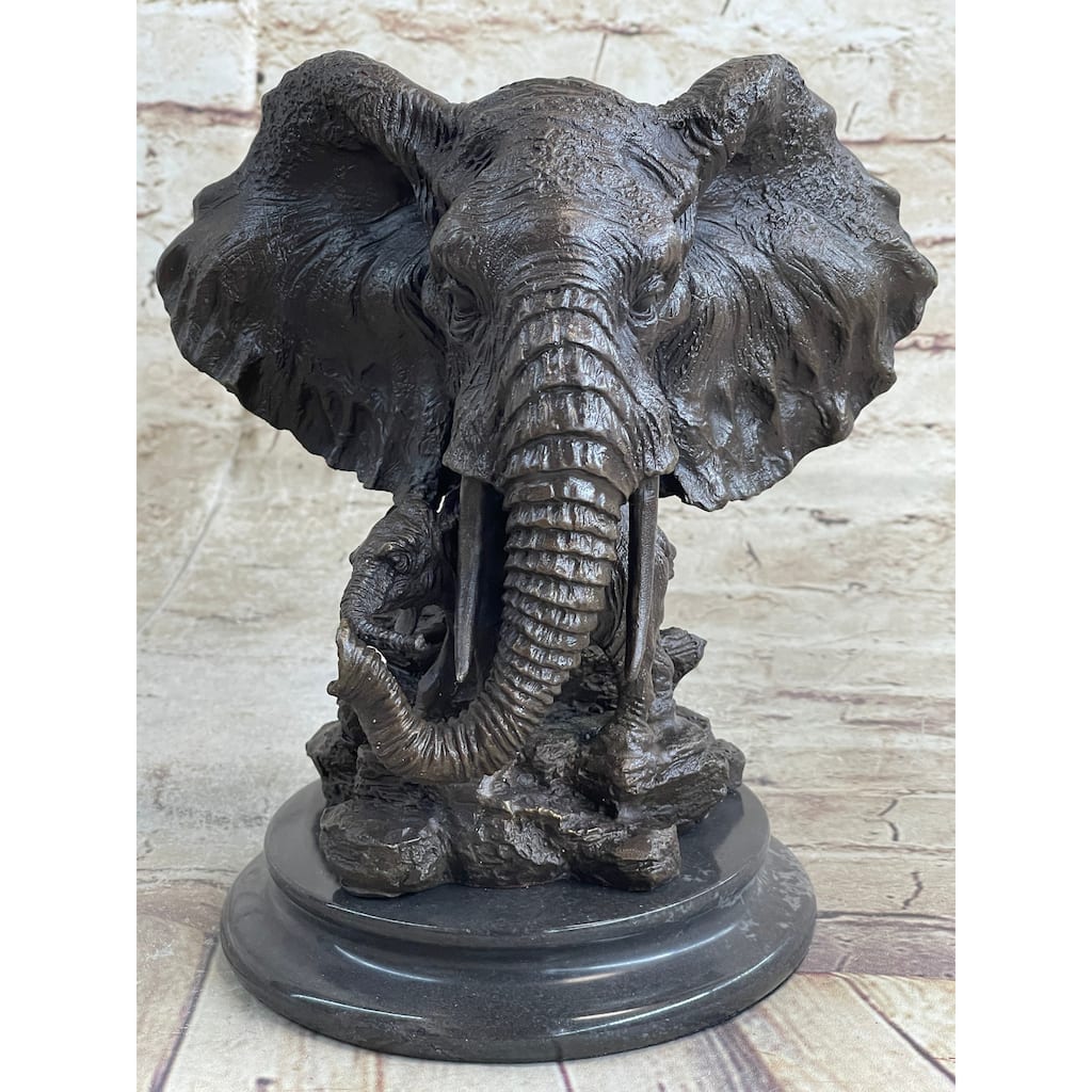 Original Striking Mive Imitative Elephant Head Bust With Baby Bronze Sculpture Statue