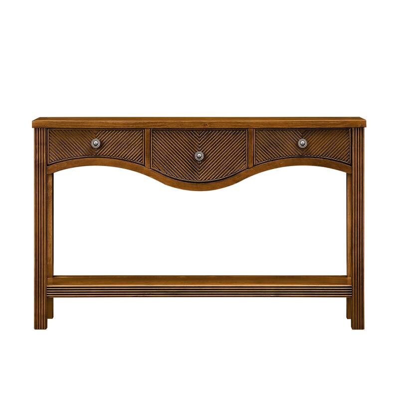 52 Inch Fluted Wood Console Table with 3 Drawers and Solid Wood Legs for Living Room Entryway Decor