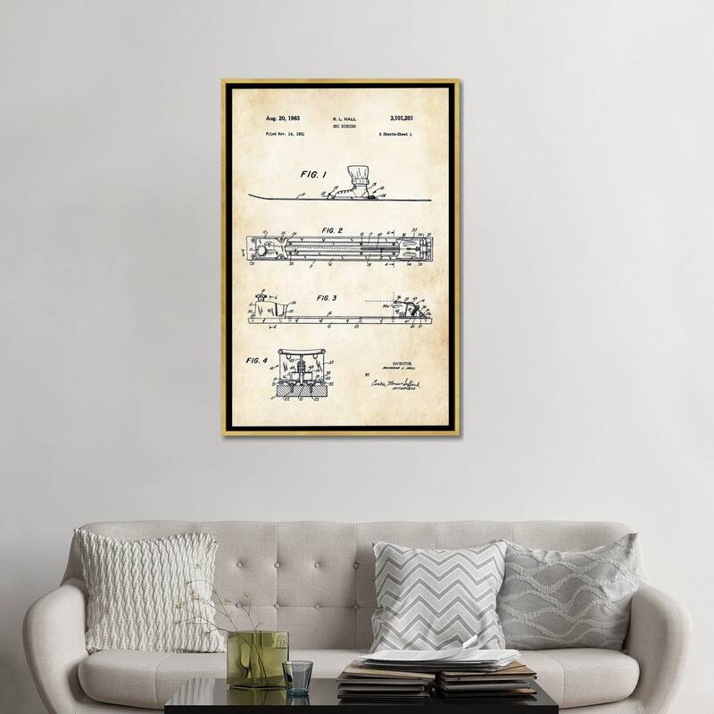 iCanvas "Ski Binding" by Patent77 Framed Canvas Print