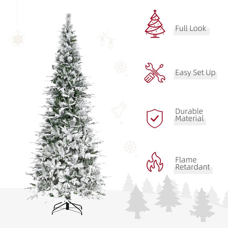 9ft Flocked Pine Christmas Tree, Unlit, Realistic Snowy Design with Easy Setup