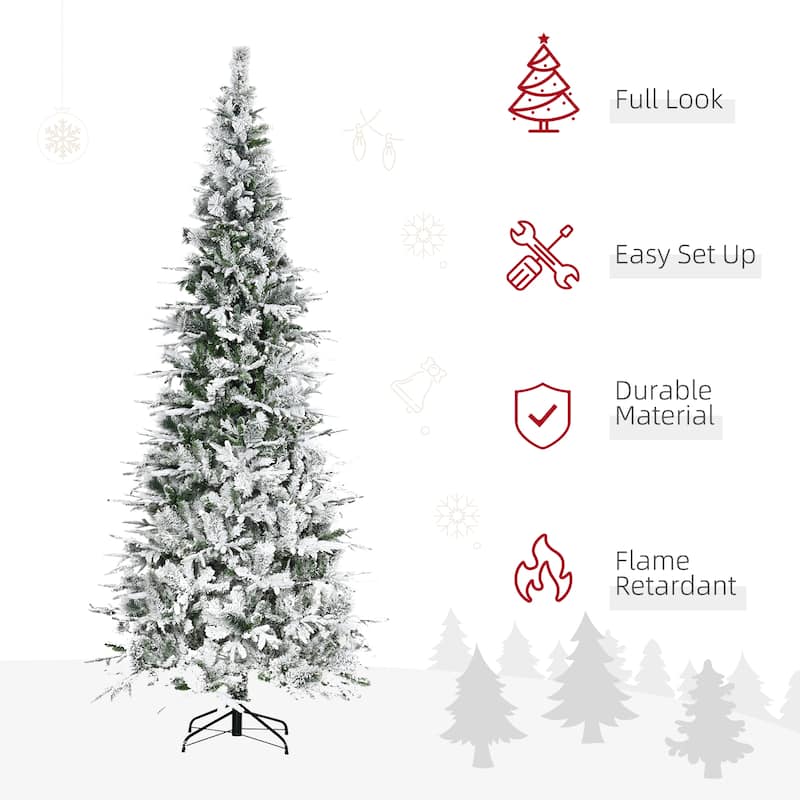 9ft Snow Flocked Artificial Christmas Tree, Realistic Pine Design, 1159 Tips, Family-Friendly Setup