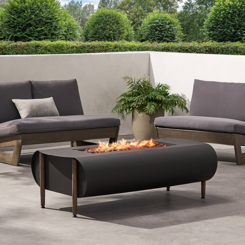 50 in. W x 25.5 in. D x 15.25 in. H Rectangle Propane Burning Outdoor Fire Pit in Dark Gray