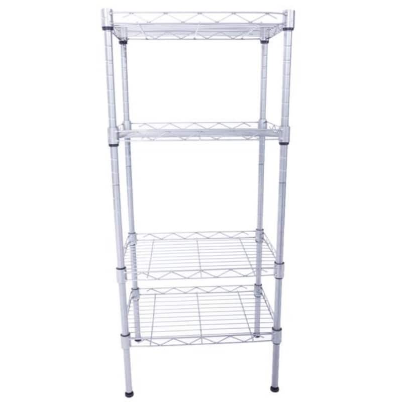 Rectangle Carbon Steel Metal Assembly 4-Shelf Storage Rack Silver Grey - 13.77" x 9.84" x 31.5"