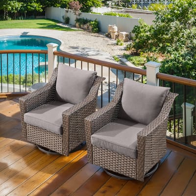 Outdoor Rattan Gliding Chair Set of 2 with Cushion - Brown