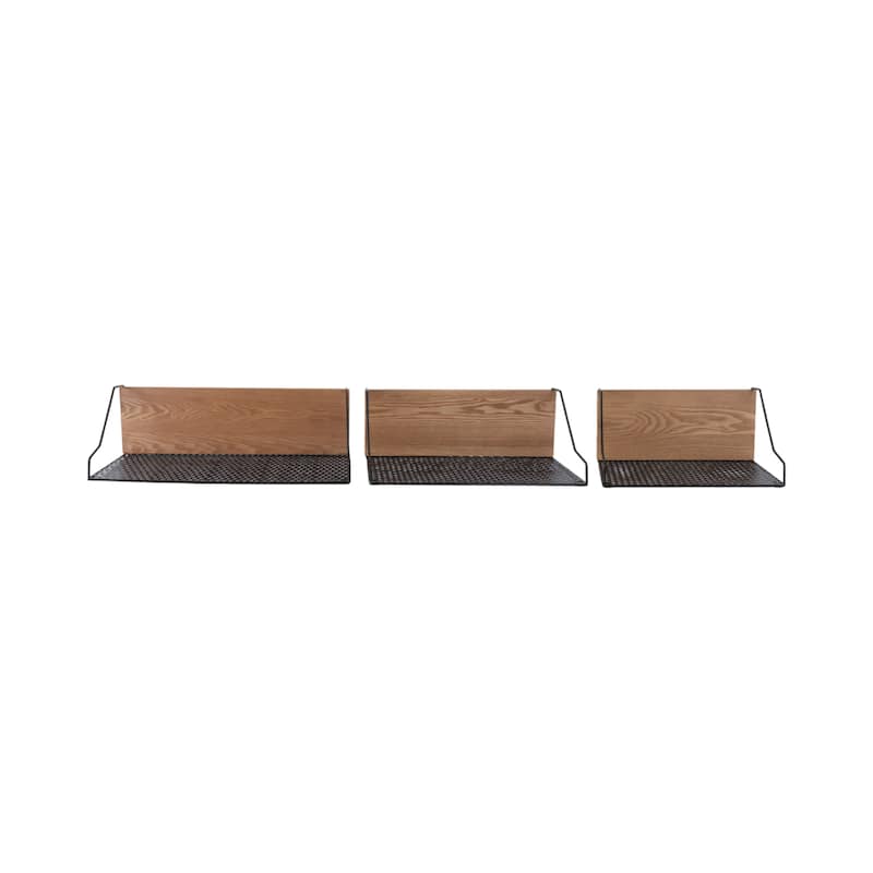 Metal Wood Rectangular Wall Shelf Set - Brown, 16/20/24" - 24.0"